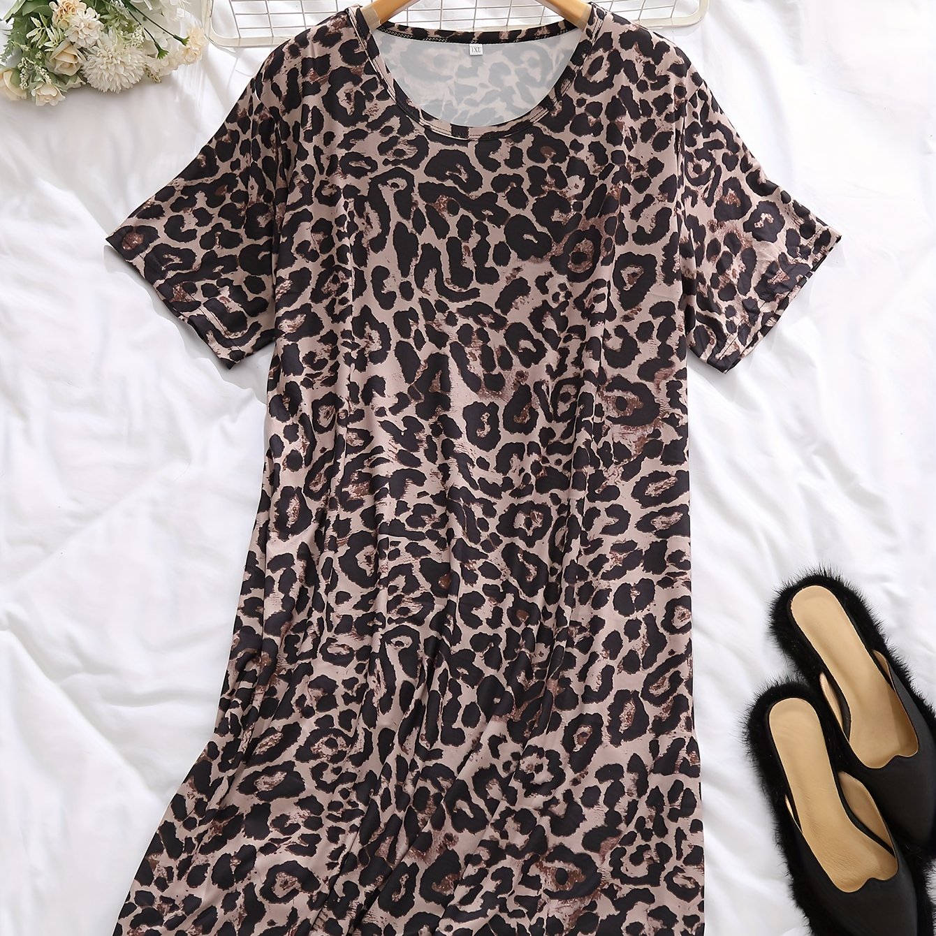  Leopard Print Short Sleeve Nightdress