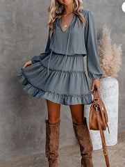  Solid Lantern Sleeve Mini Dress