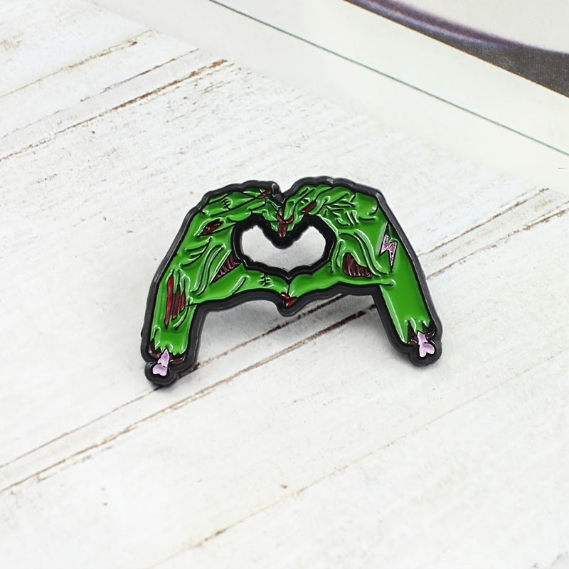 Green Zombie Skull Hand Brooch Pin Gothic Halloween Jewelry