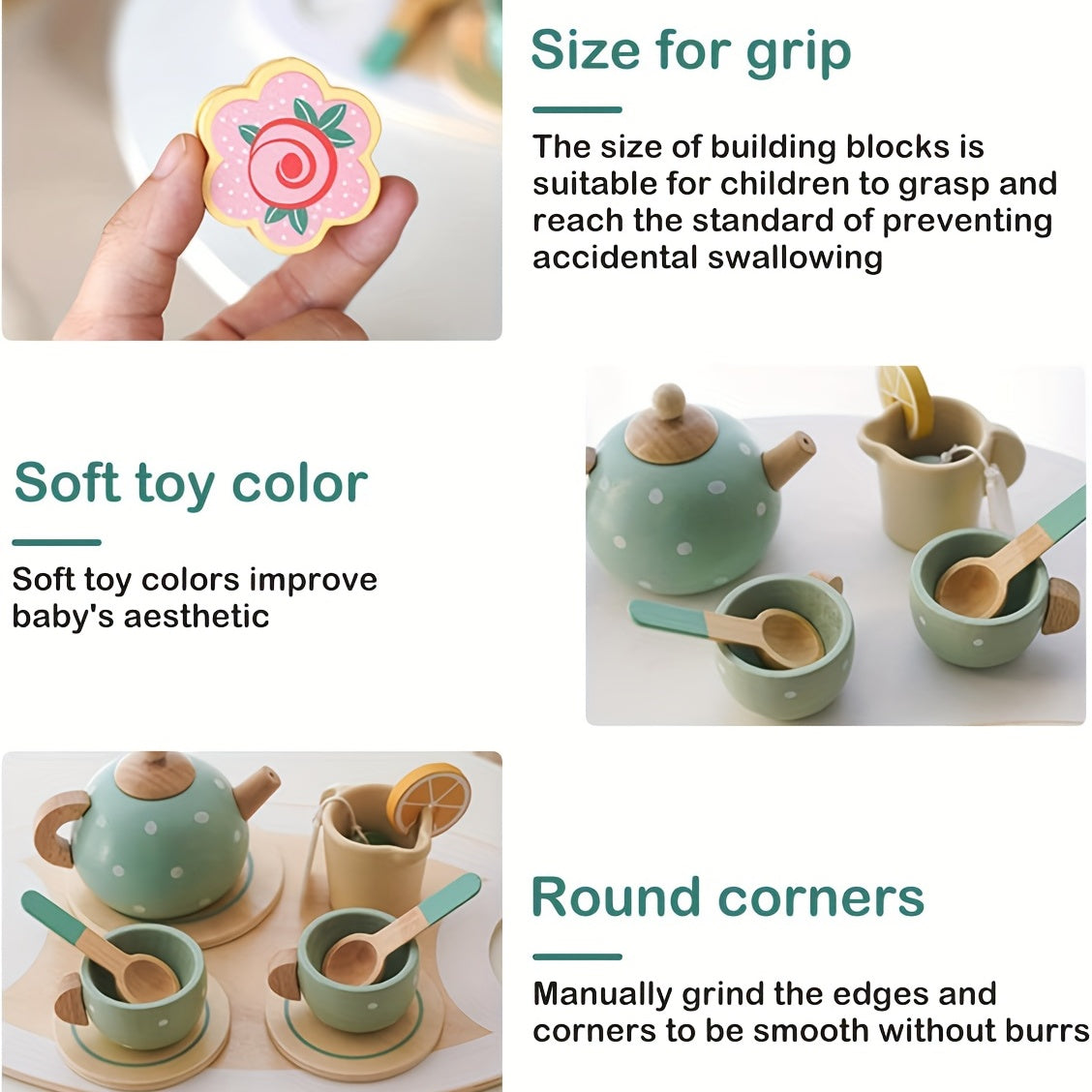 14Pcs Wooden Tea Party Set for Kids Pretend Play Kitchen Accessories