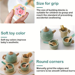 14Pcs Wooden Tea Party Set for Kids Pretend Play Kitchen Accessories