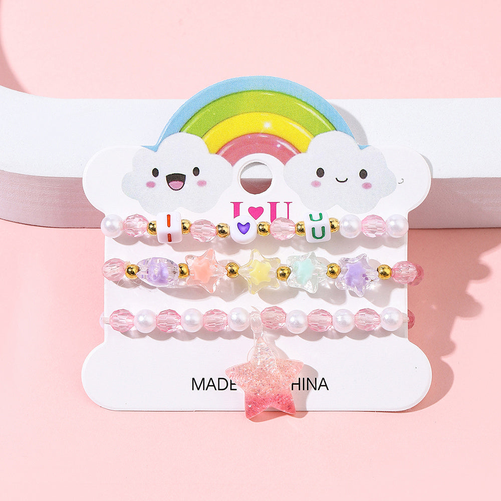 3pcs Unicorn Pendant Beaded Bracelet Set For Kids