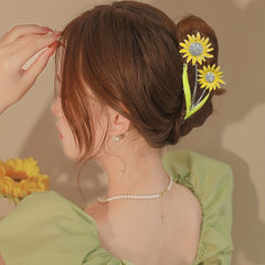 Sun Flower Rhinestone Hair Claw Back Head Clip Sense Shark Claw Flower Headwear