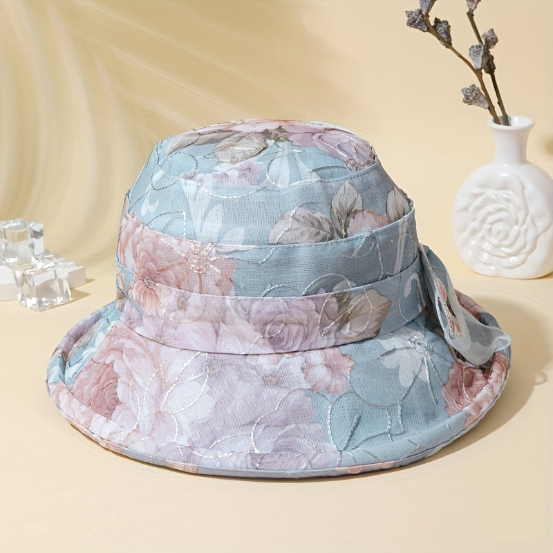 Flower Ribbon Bowknot Bucket Hat for Women