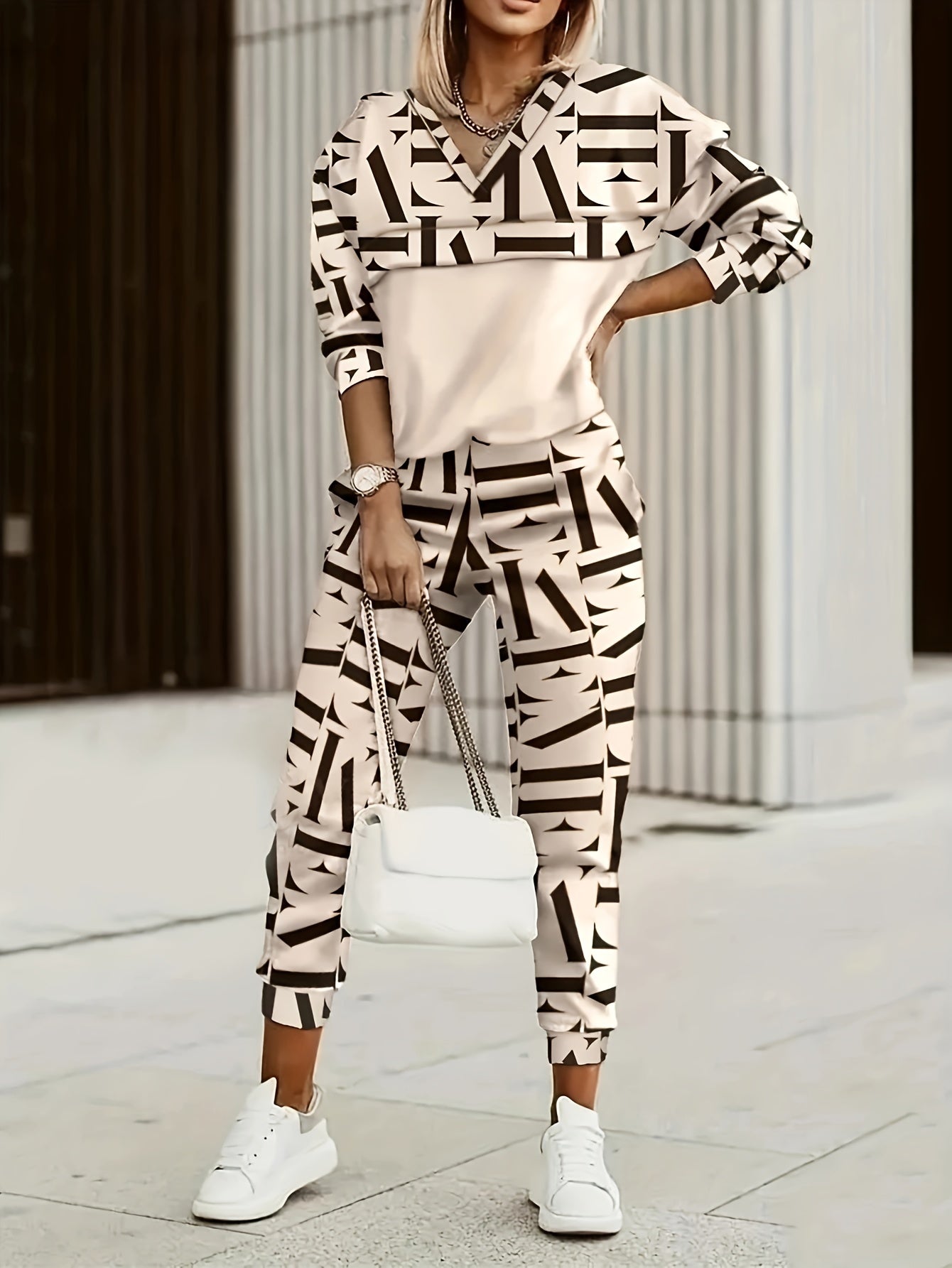Floral Print Pantsuits 2pc Set V Neck Top & Pocket Pants