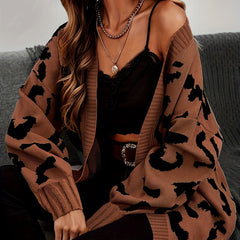  Leopard Print Long Sleeve Open Front Cardigan