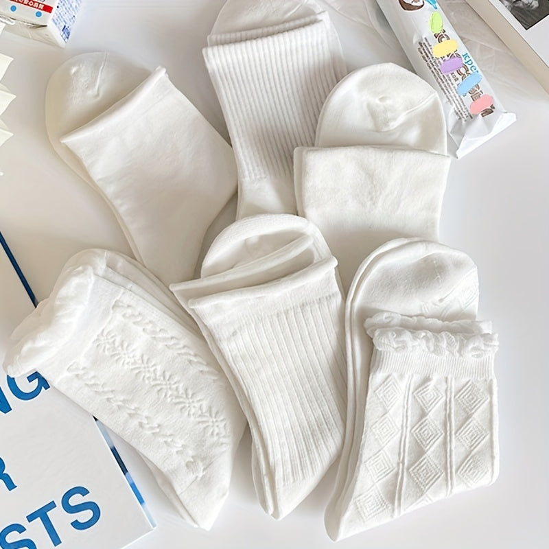 6 Pairs Solid Socks Comfy & Breathable Women's Stockings & Hosiery