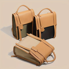 Colorblock Backpack Square Flap Preppy School Rucksack