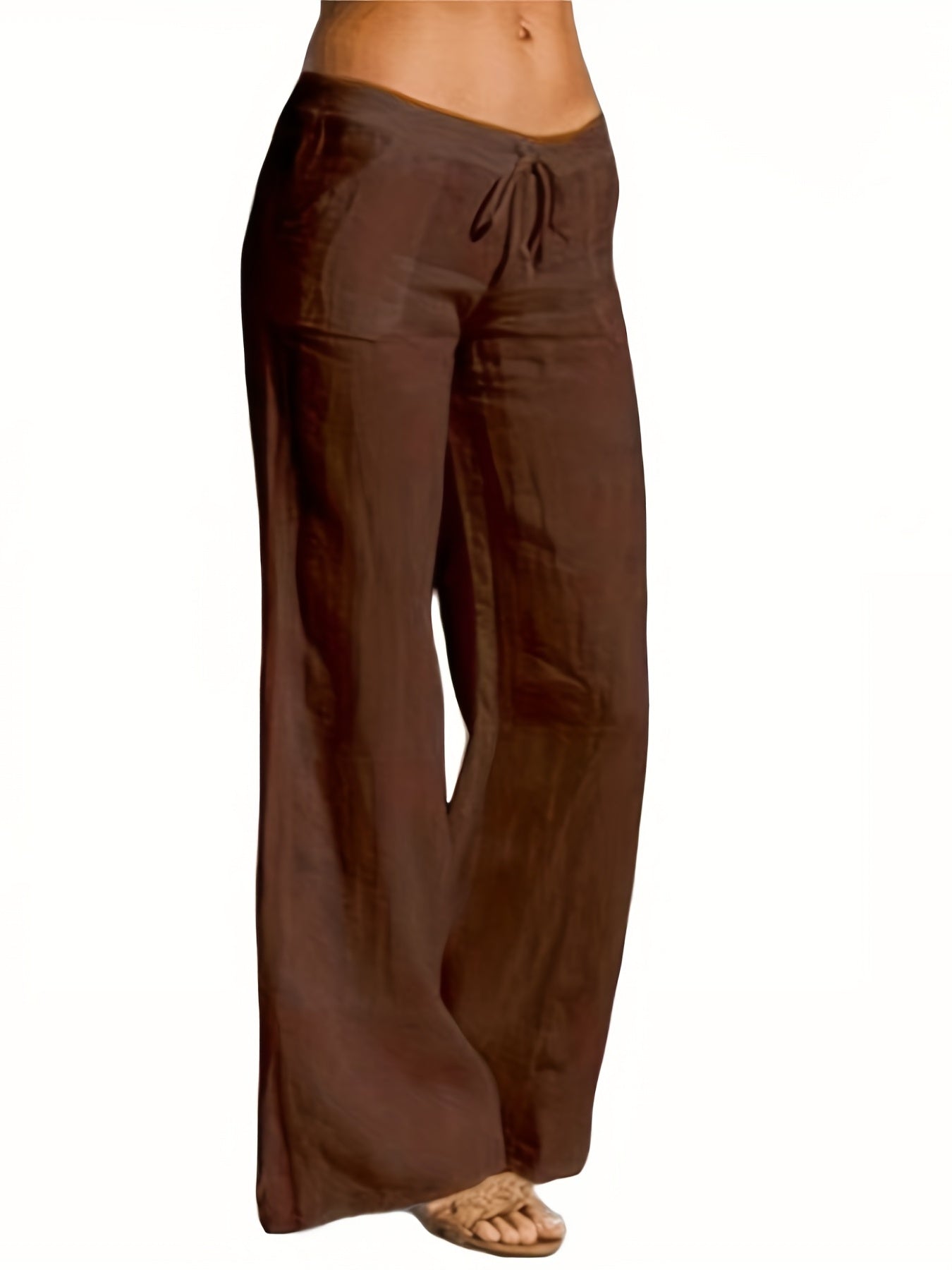 Drawstring Lace up Loose Pants Casual Solid Wide Leg
