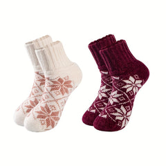 2 Pairs Floral Print Socks Comfy & Warm Mid Tube Women's Stockings