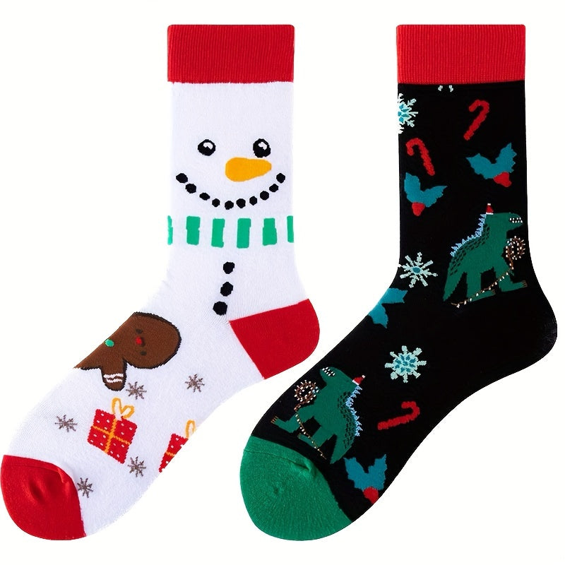 Cute Cartoon Print Socks & Christmas Mid Tube Socks Women's Stockings