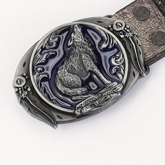 Men's Wolf Pattern Buckle Belt Retro Decorative Accessories For Pants