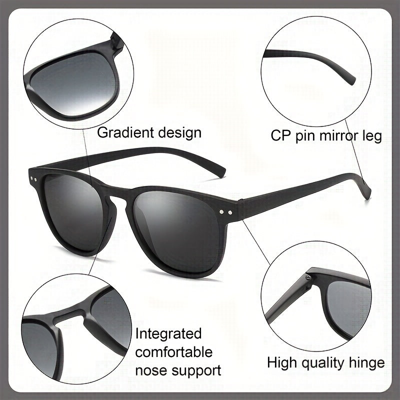 Retro Round Frame Men's Polarized Sunglasses with Glasses Case