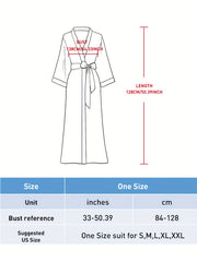  Satin Floral Print Robe, 3/4 Sleeve Loungewear