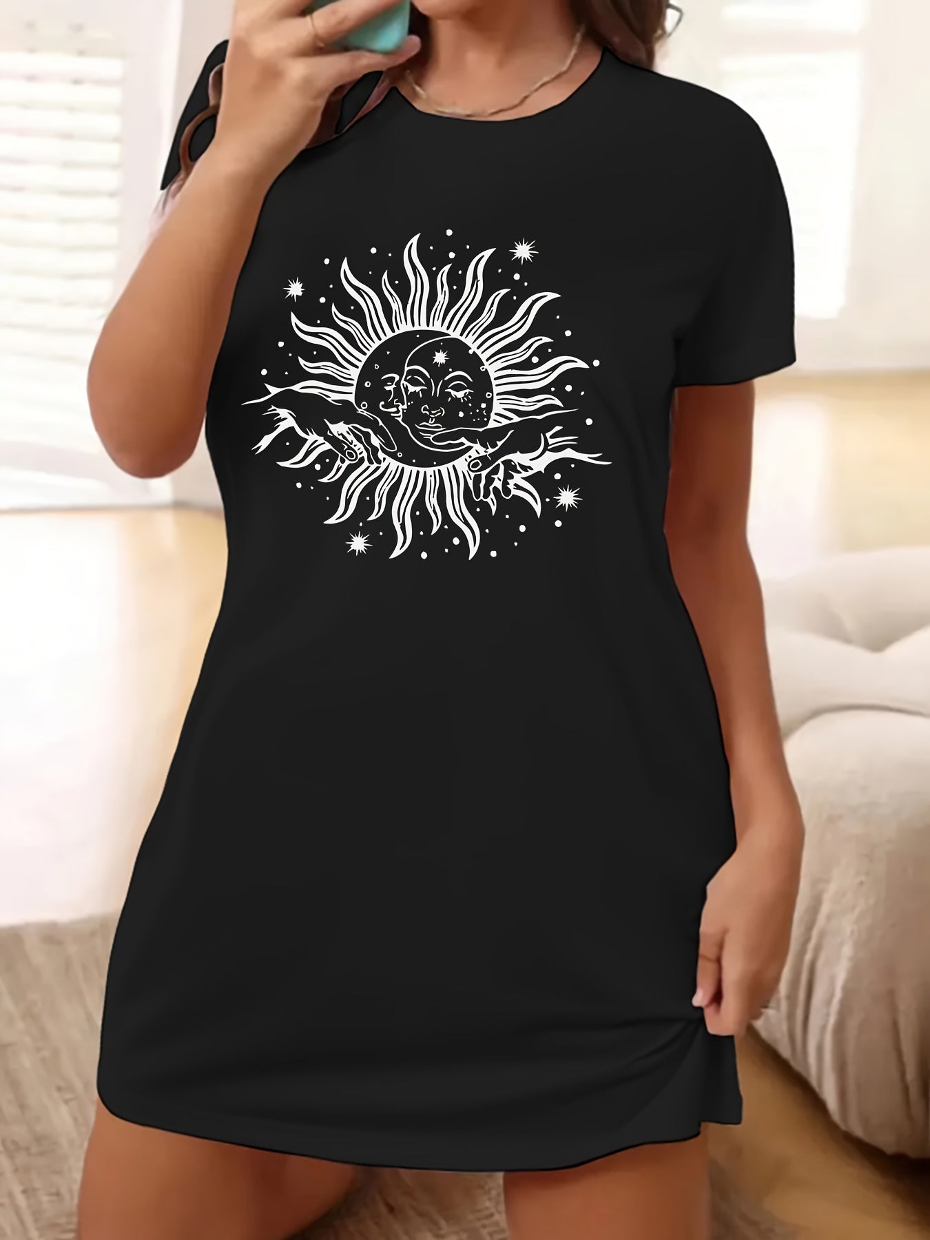  Casual Dress Women's Plus Sun Print Tee Dress