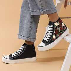 Skull & Rose Print High Top Canvas Sneakers