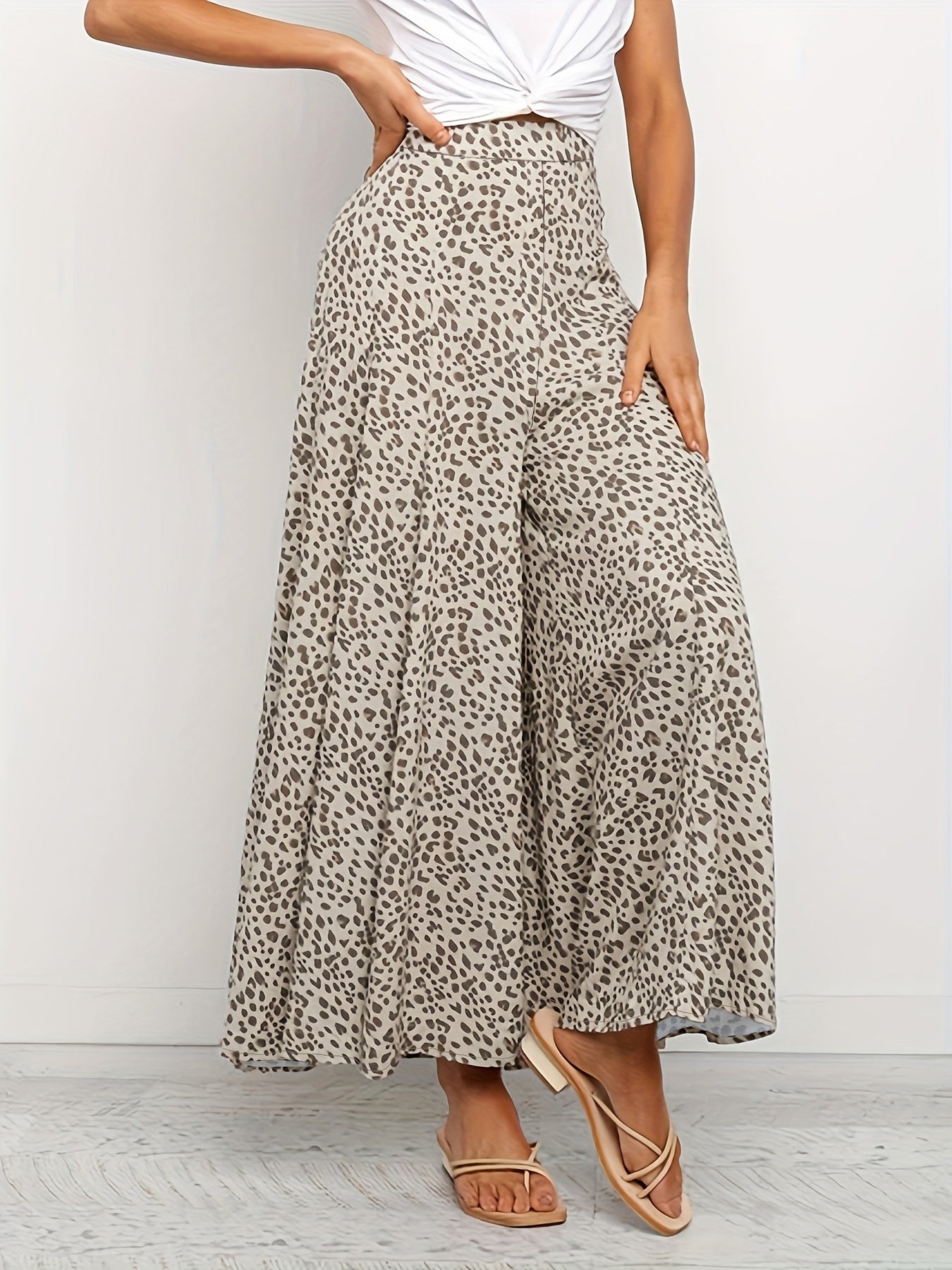  Retro Leopard Print Wide Leg Trousers