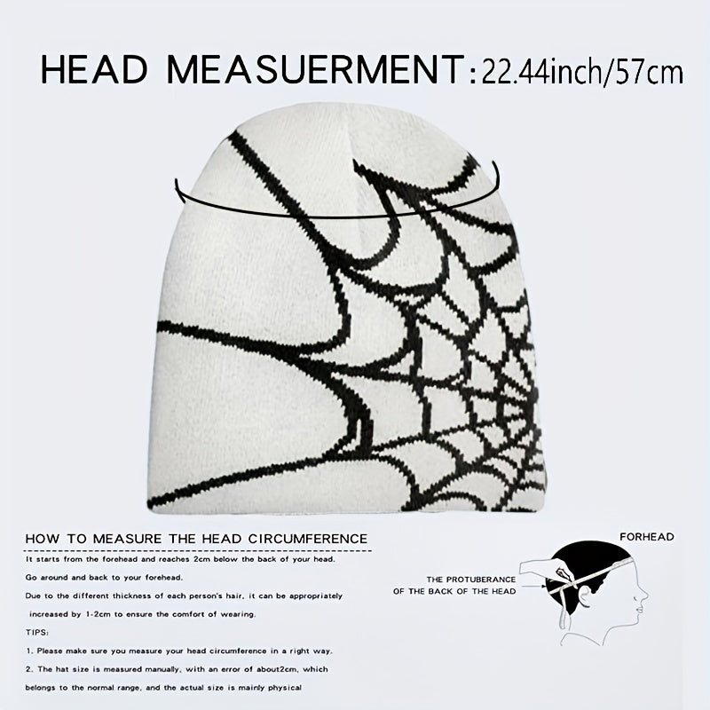 Gothic Spider Web Jacquard Beanie Y2K Unisex Skull Cap