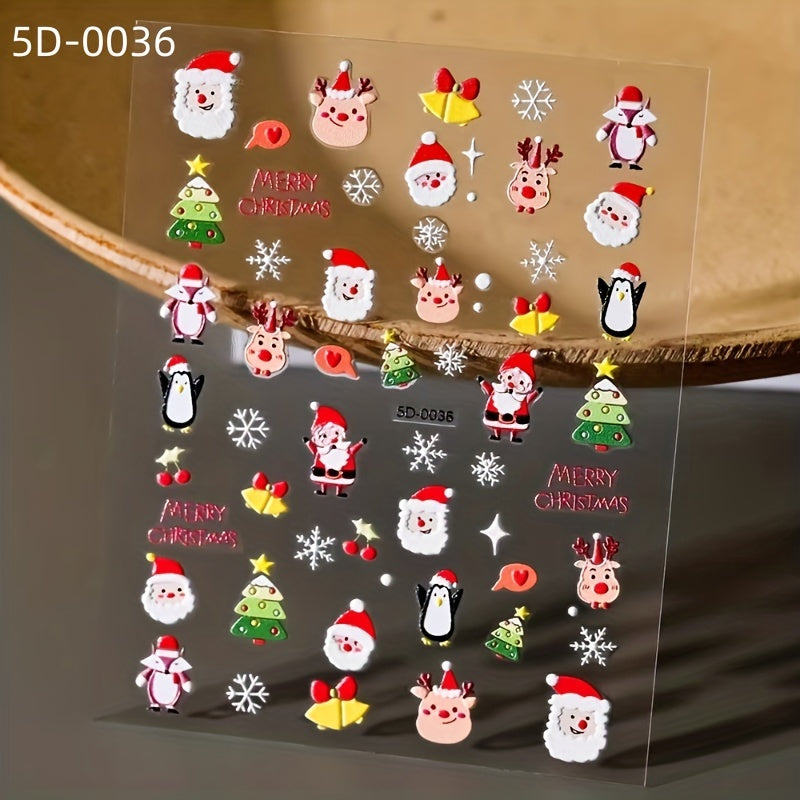 5D Embossed Snowflake Snowman Nail Art Stickers