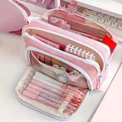 Large Capacity Pencil Case with Front Window, Stationery Box for Students