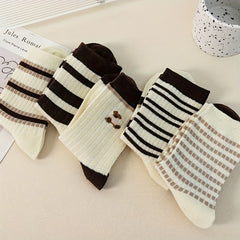 5 Pairs Striped Print Socks Mid Tube Women's Stockings