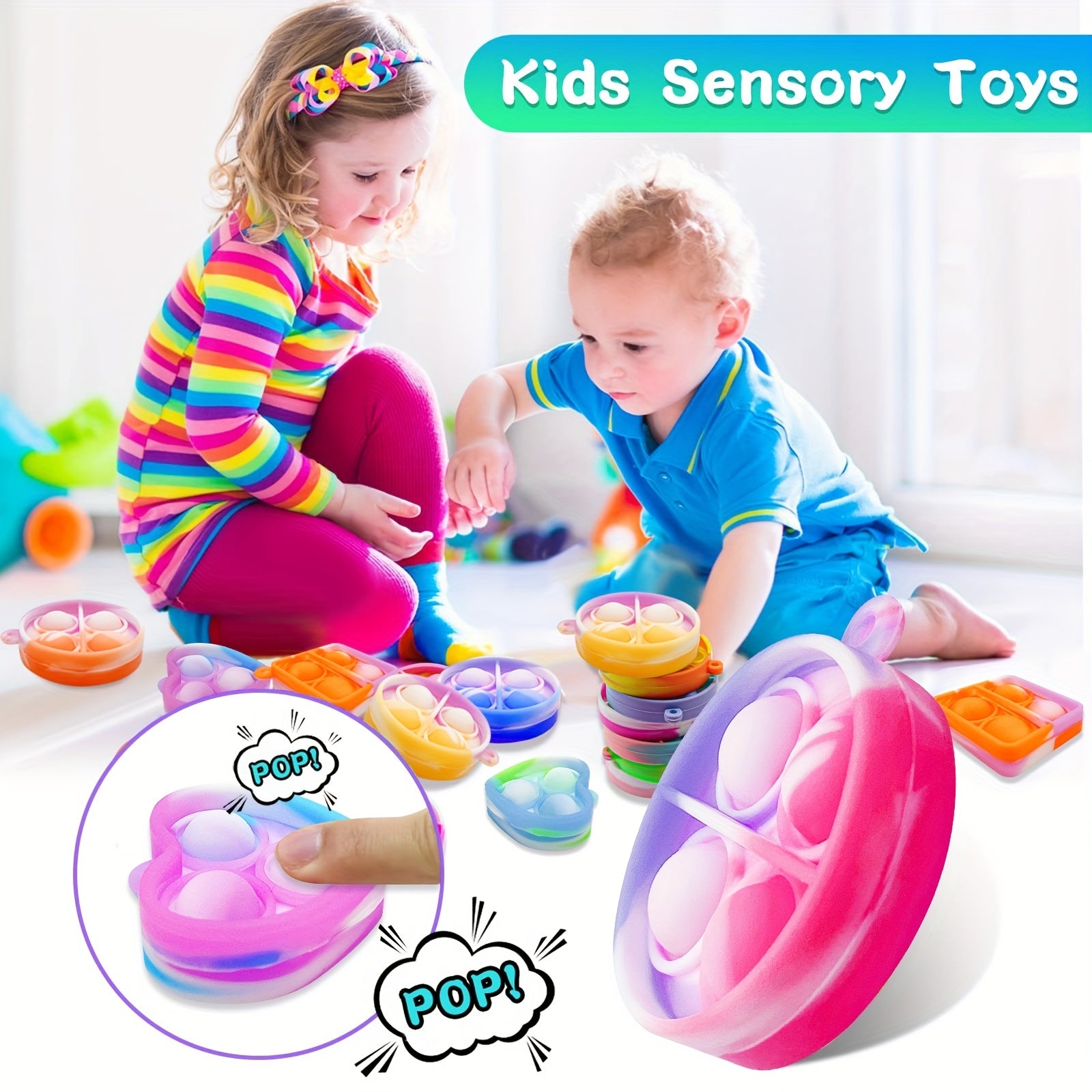 48 PCS Random Pop Fidget Toys Party Favors Mini Pop Keychain Bulk Pop Toys