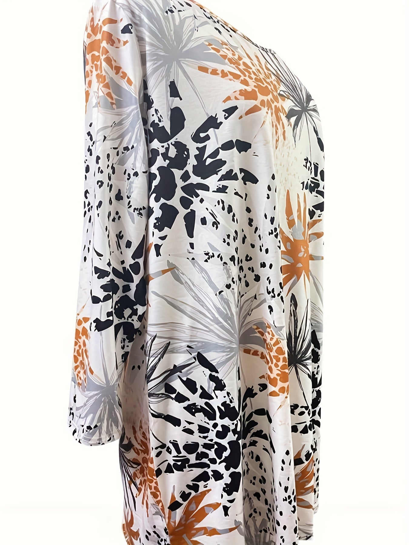  Floral Print Long Sleeve Round Neck High Stretch Dress