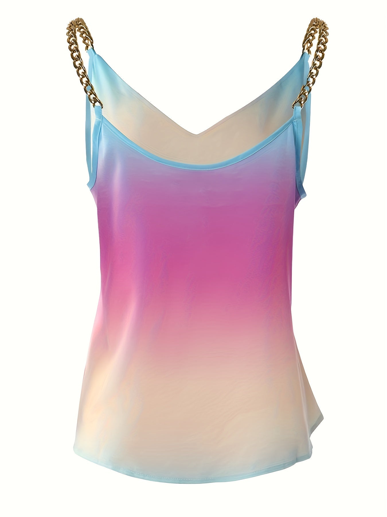  Colorblock Ombre Print Chain Strap V Neck Cami