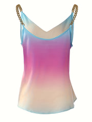  Colorblock Ombre Print Chain Strap V Neck Cami