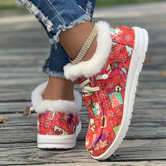 Women's Christmas Style Snow Boots Winter Plus Plush Warm Flat Lace up Shoes
