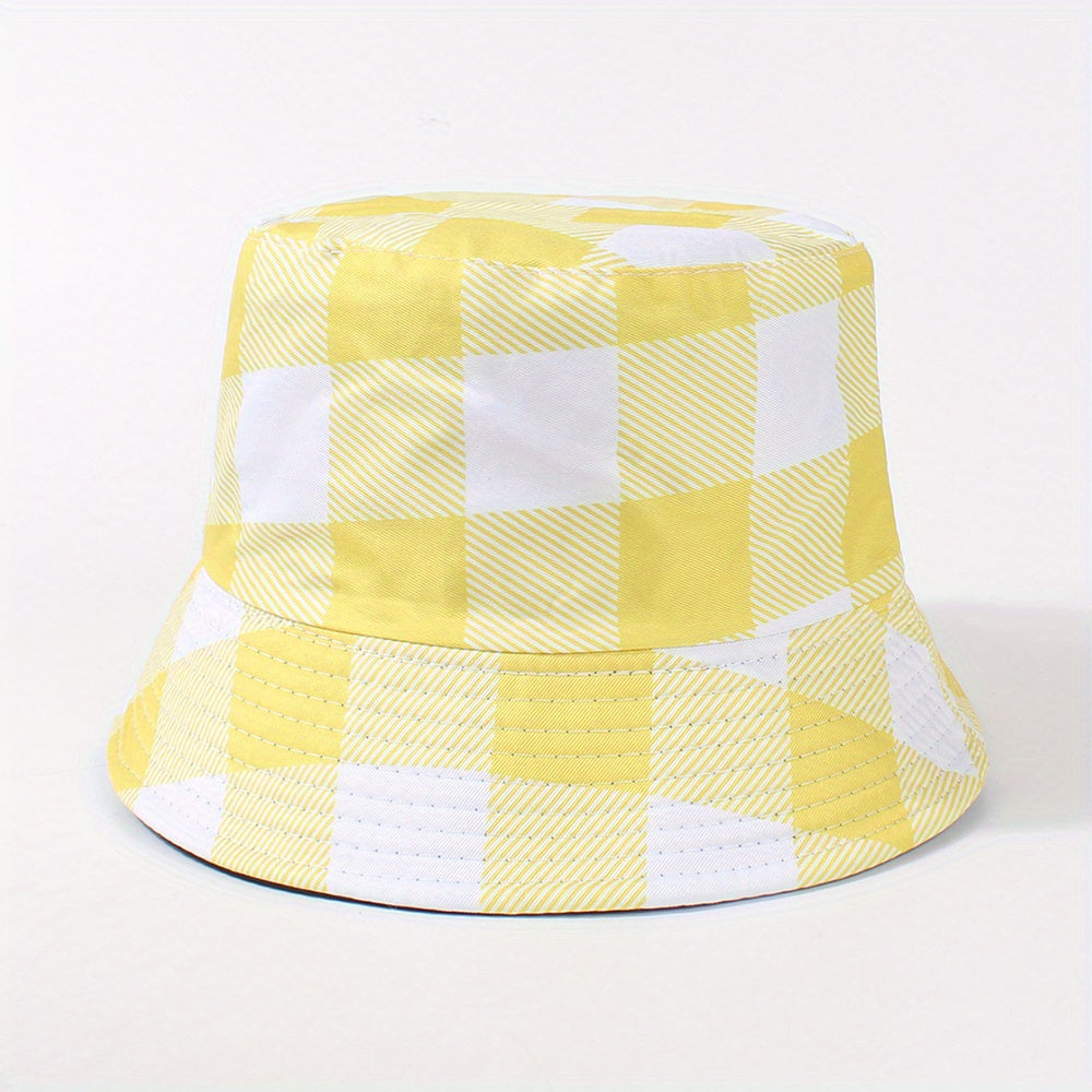 Chessboard Pattern Reversible Bucket Hat Unisex Fisherman Cap