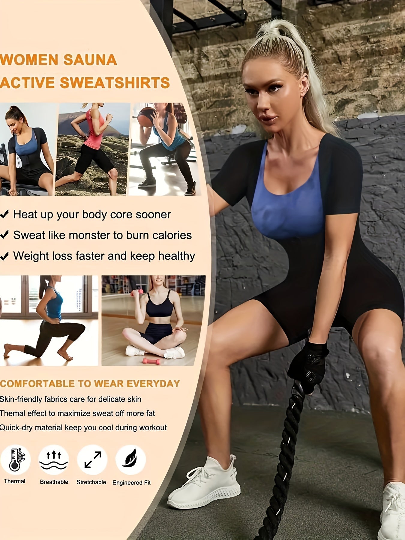 Short Sleeve Body Shaper Sauna Sweat Bodysuit for Women