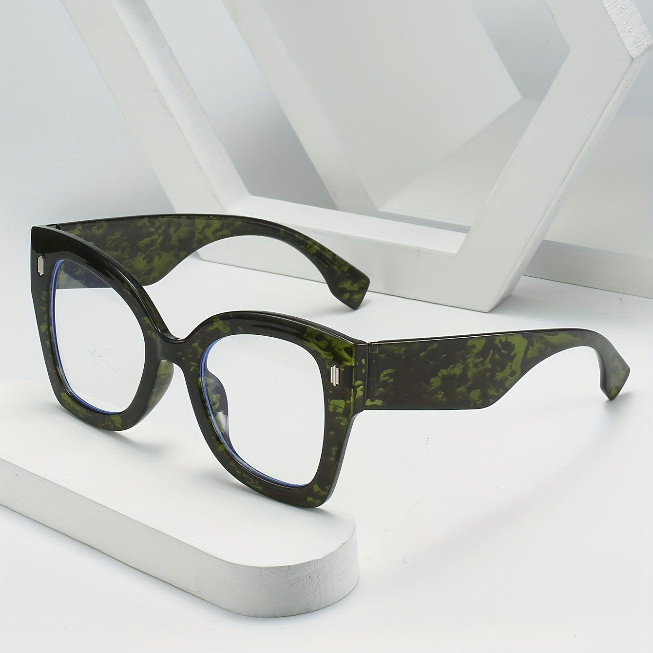 Retro Green Tortoiseshell Cat Eye Clear Glasses Anti Blue Light