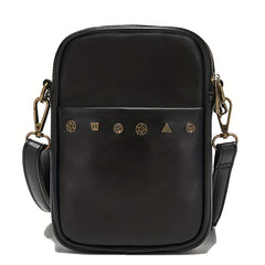 Men's Rivet Decor Leather Crossbody Bag Multifunctional Shoulder Bag