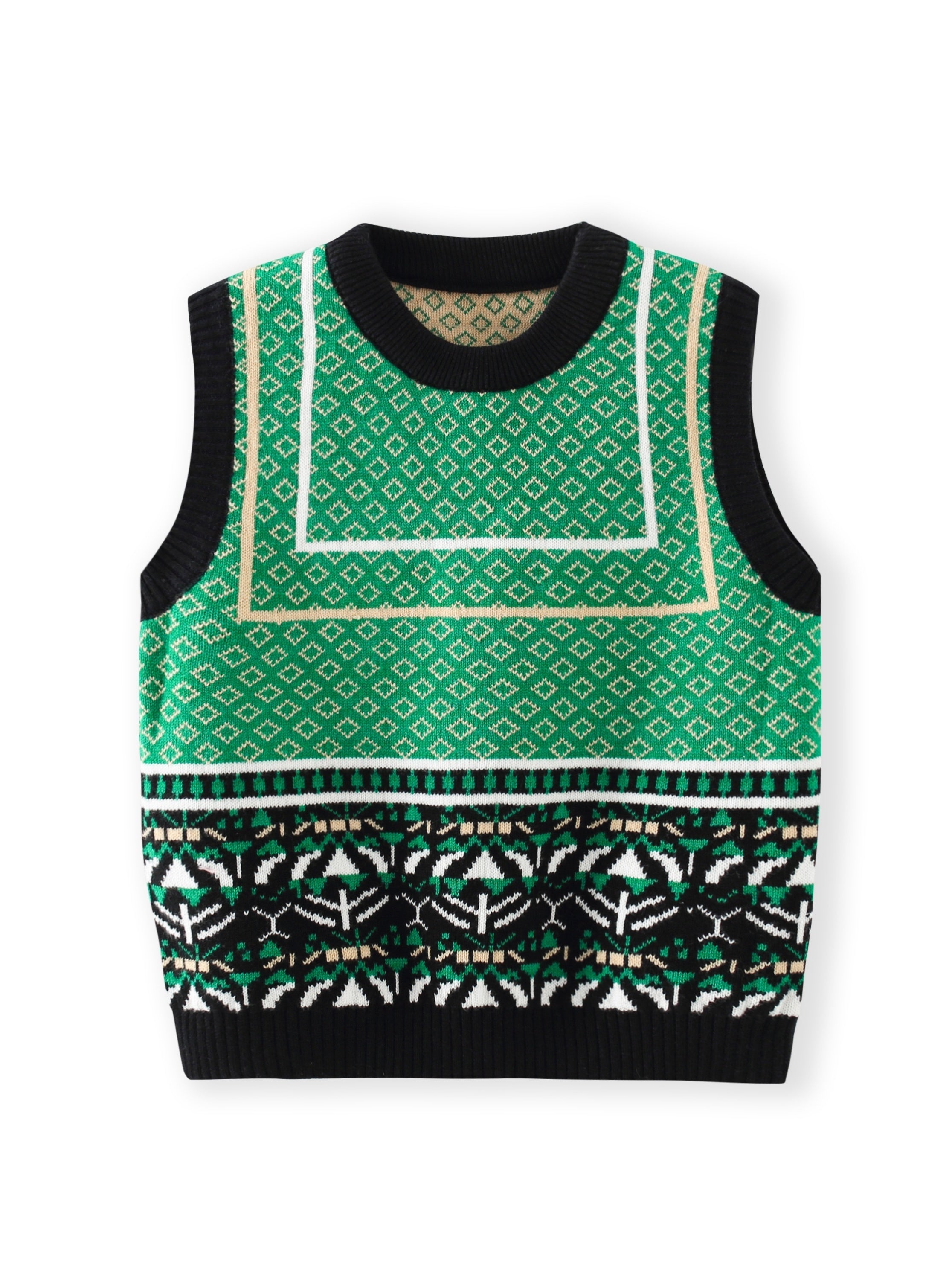 Girls' Geo Graphic Sleeveless Sweater Crew Neck Vest
