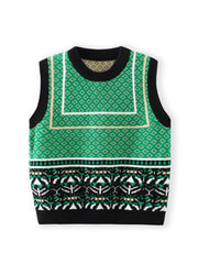 Girls' Geo Graphic Sleeveless Sweater Crew Neck Vest