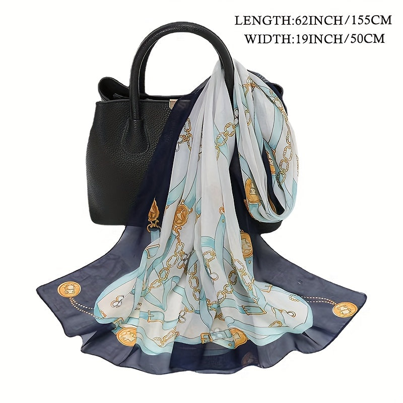 Classic Chain Print Chiffon Scarf Vintage Breathable Shawl Women Casual Head Wra