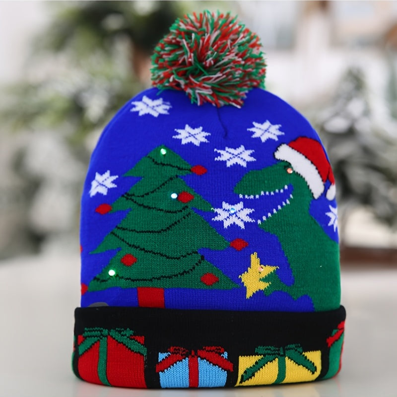 LED Light Knitted Christmas Hat Flanged Ball Cap