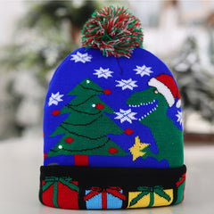 LED Light Knitted Christmas Hat Flanged Ball Cap