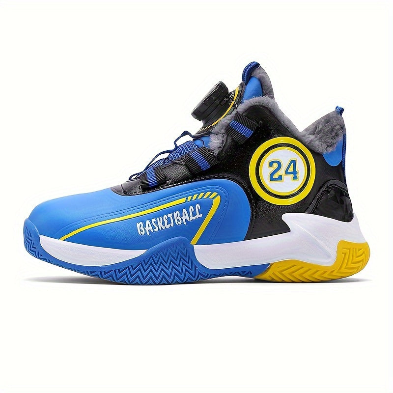 Kid's Basketball Shoes with Rotating Buckle and Plush Lining
