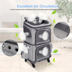Rolling Pet Carrier Backpack for 2 Cats - Travel with Ease