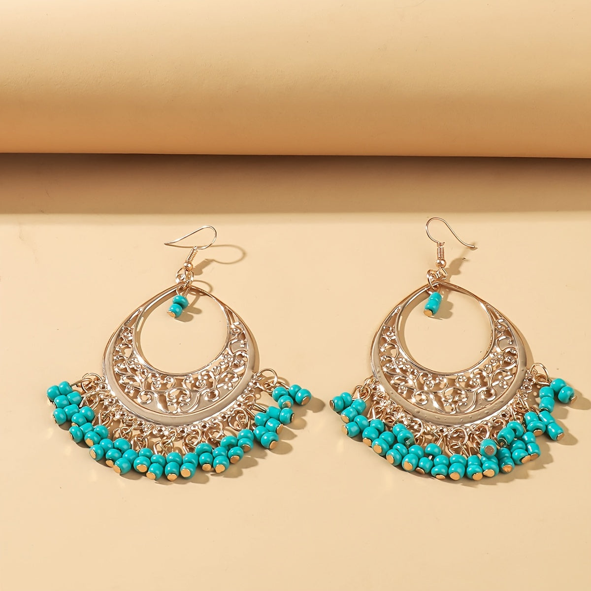 Boho Beaded Dangle Drop Earrings Hollow Tassel Earrings