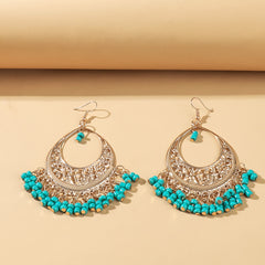 Boho Beaded Dangle Drop Earrings Hollow Tassel Earrings