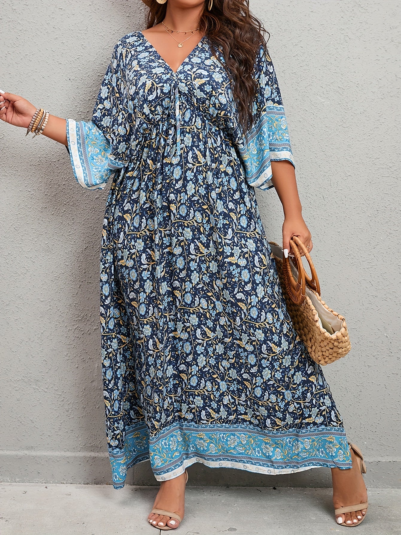  Ditsy Floral Print Tie Front Maxi Dress