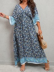 Ditsy Floral Print Tie Front Maxi Dress