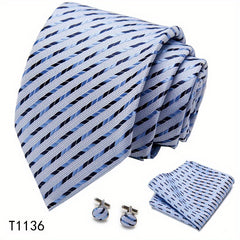 Men's Tie Set Striped Necktie Pocket Square Cufflinks Set