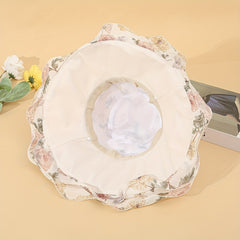 Chiffon Ruffles Floral Bucket Hat Wide Brim Sunscreen Fisherman Cap