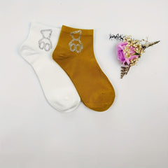 Bear Rhinestone Socks 5 Pairs Women's Crew Short Stockings & Hosiery