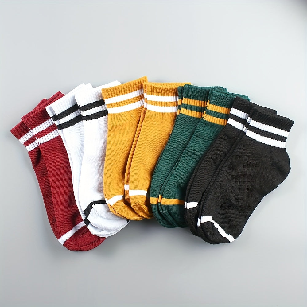 5 10 Pairs Stripe Print Socks Breathable Women's Short Stockings