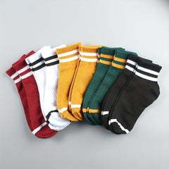 5 10 Pairs Stripe Print Socks Breathable Women's Short Stockings